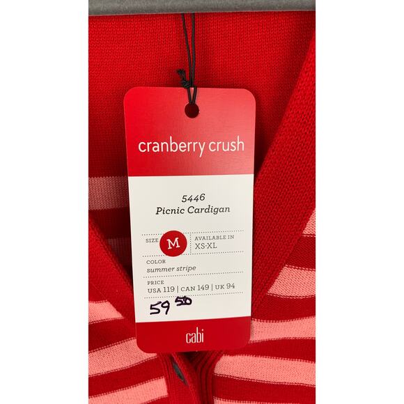 CAbi Picnic Cardigan Sweater Womens Medium Cranberry Crush Striped New Red Pink - Picture 4 of 9